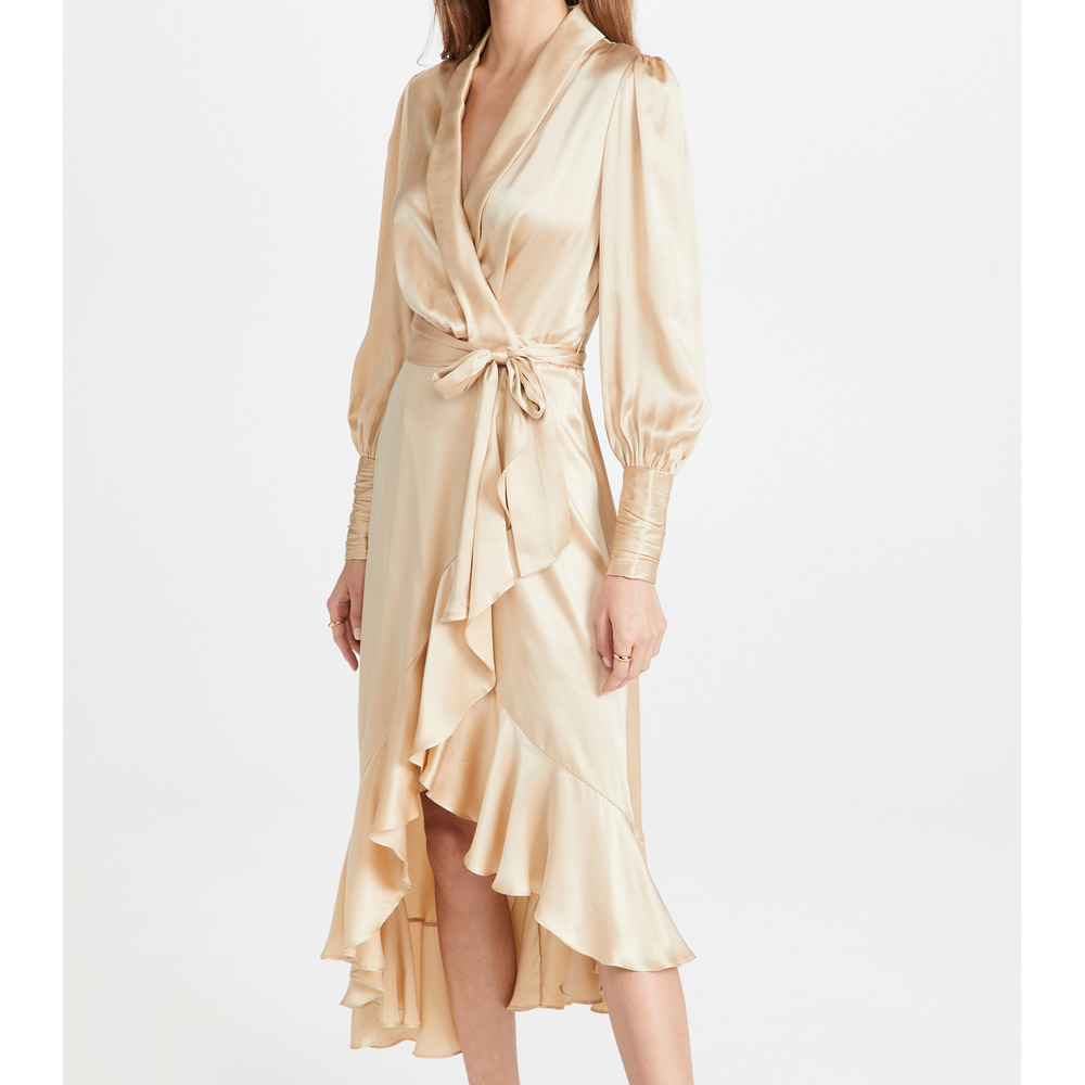 Zimmermann Silk Wrap Midi Dress in Cream